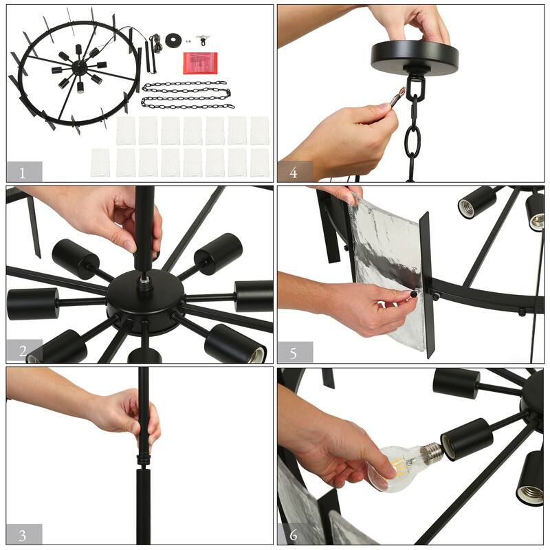 Modern 8-Light Drum Chandelier with Textured Gray Glass Shade For Living Dining Room Foyer - Dia. 31.5" x H 11"