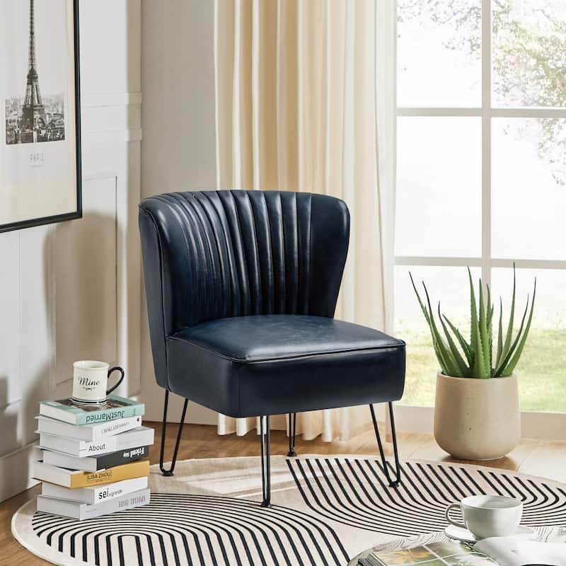 Donia Modern Faux Leather Wingback Armless Side Chair with Metal Legs by HULALA HOME