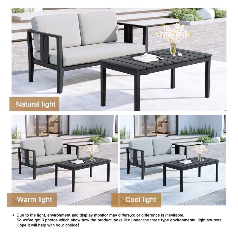 Uixe Teak Patio Loveseat with Coffee Table Outdoor Conversation Set