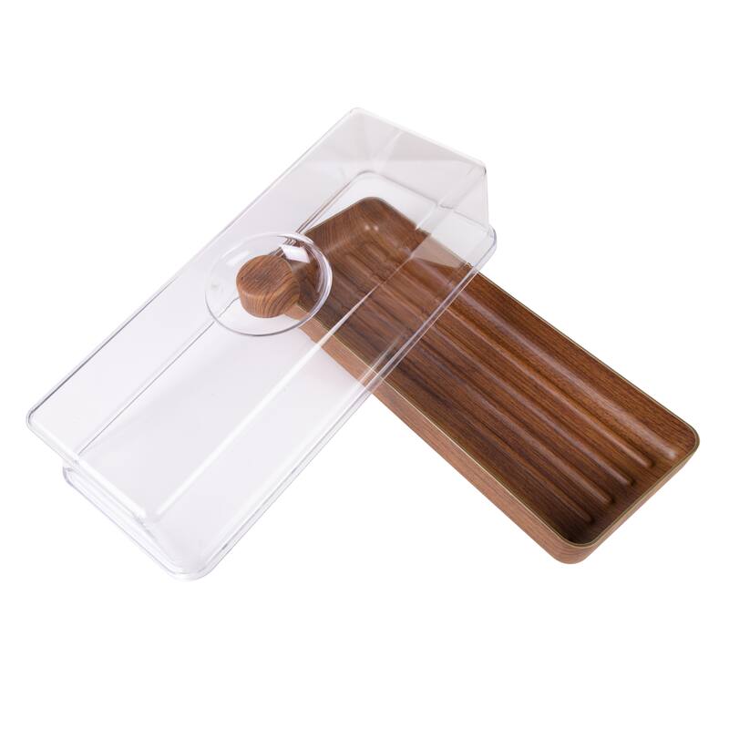 Luxe Party Mahogany Collection Bread and Cake Tray with Cover - 6.3" x 15.35" x 5.12"