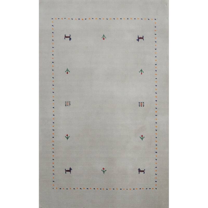 Hand Knotted Oriental 100% Wool Carpet Tribal Animal Pictorial Greys & Charcoal Gabbeh Area Rug - 4' 0'' X 2' 9''
