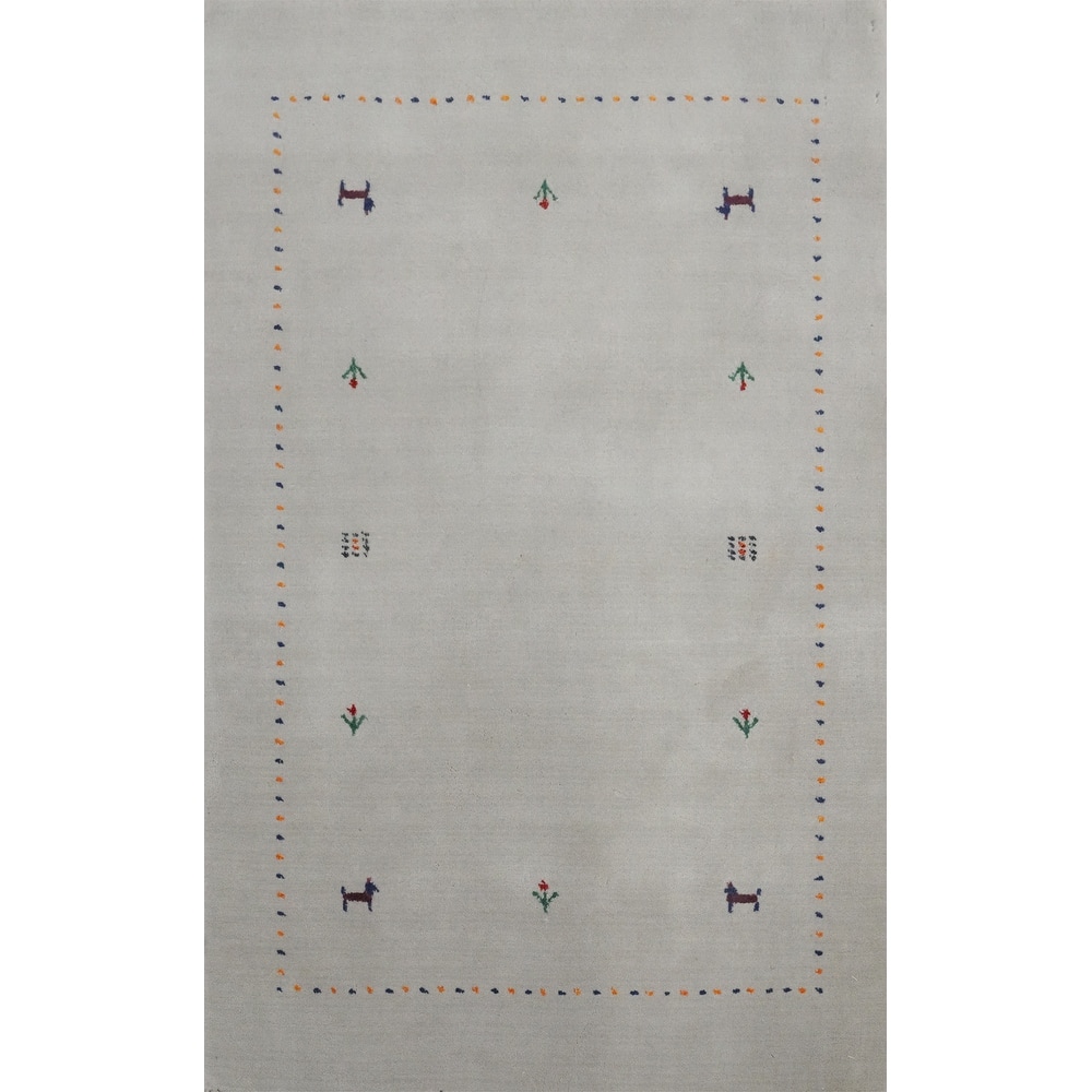 Hand Knotted Oriental 100% Wool Carpet Tribal Animal Pictorial Greys & Charcoal Gabbeh Area Rug - 4' 0'' X 2' 9''