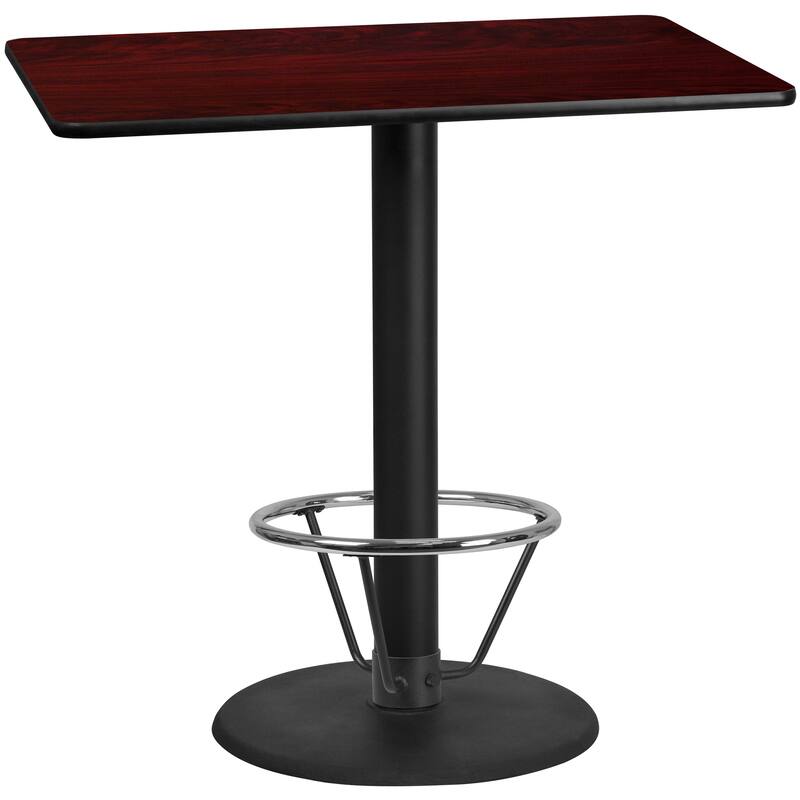 30'' x 48'' Rectangular Laminate Table Top with 24'' Round Bar Height Table Base - Mahogany