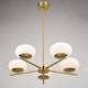 preview thumbnail 11 of 12, Sloane 5 Light LED Gold Satin Brass Mid-Century Modern Chandelier with White Glass Globes - 27-in W x 7-in H x 27-in D