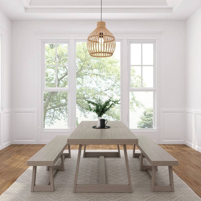 Plank and Beam 94" Classic Solid Wood Conference Dining Table and Benches
