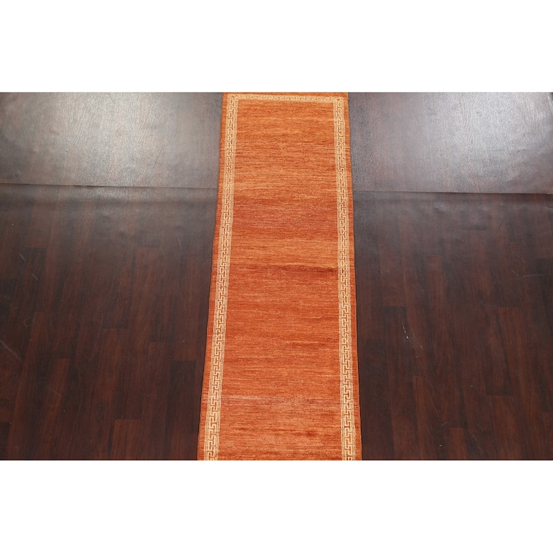 Orange Bordered Oriental Gabbeh Kashkoli Wool Runner Rug Hand-knotted - 2'8" x 8'11"