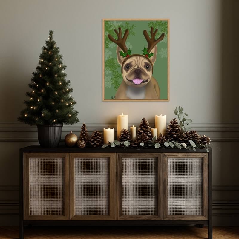 French Bulldog Antlers 1 by Fab Funky (23 x 28 in.), Framed Canvas Wall Art Print - Sylvie Natural