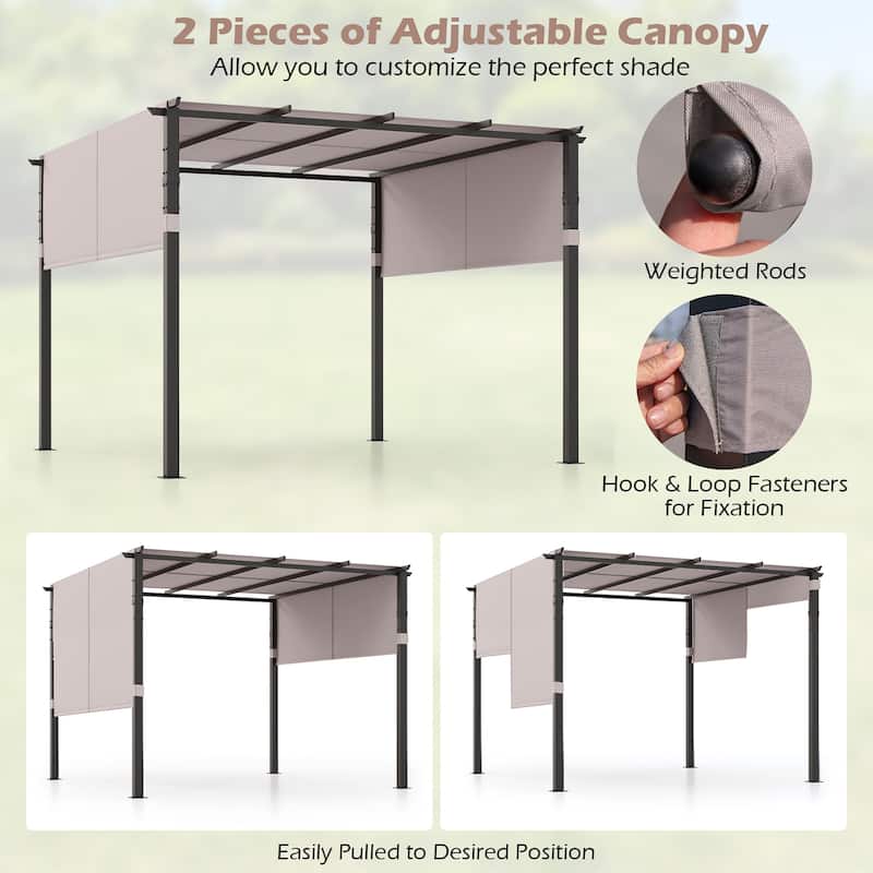 Gymax 10 x 10 ft Flat Top Pergola w/ Retractable Canopy Outdoor Grill