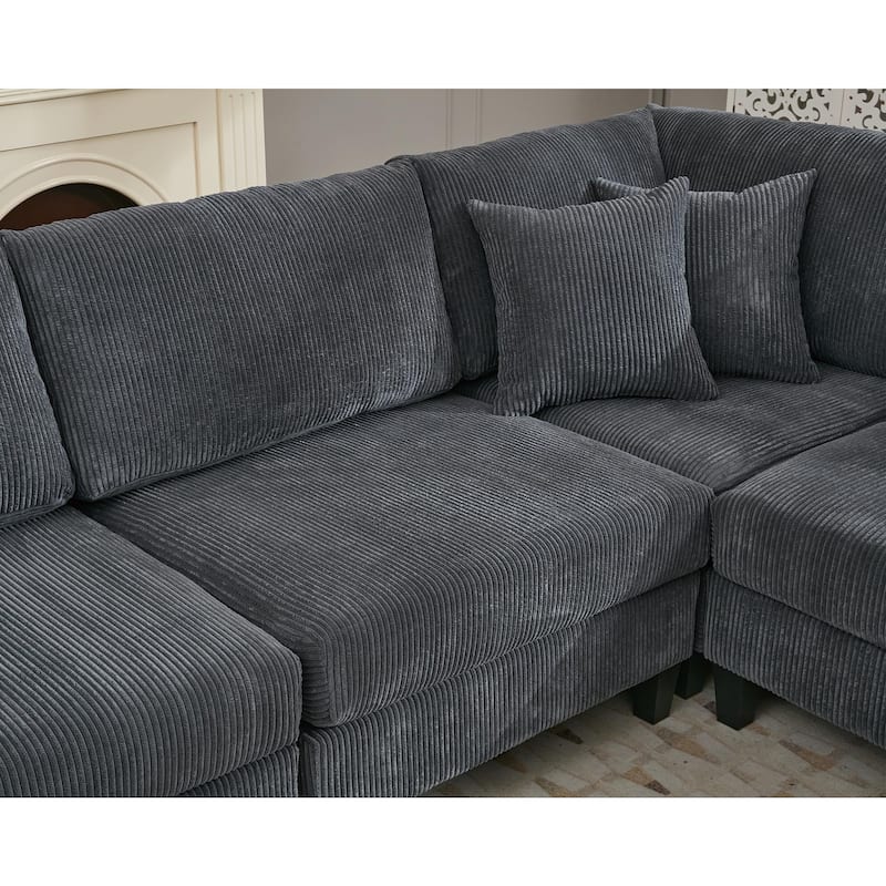 Modular Sectional Sofa for Living Room, Modern Oversized Corduroy Couch with Pillow, 5 Seater L-Shaped Sofas Comfy Couches