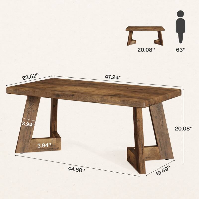 47-inch Farmhouse Wooden Coffee Table for Living Room