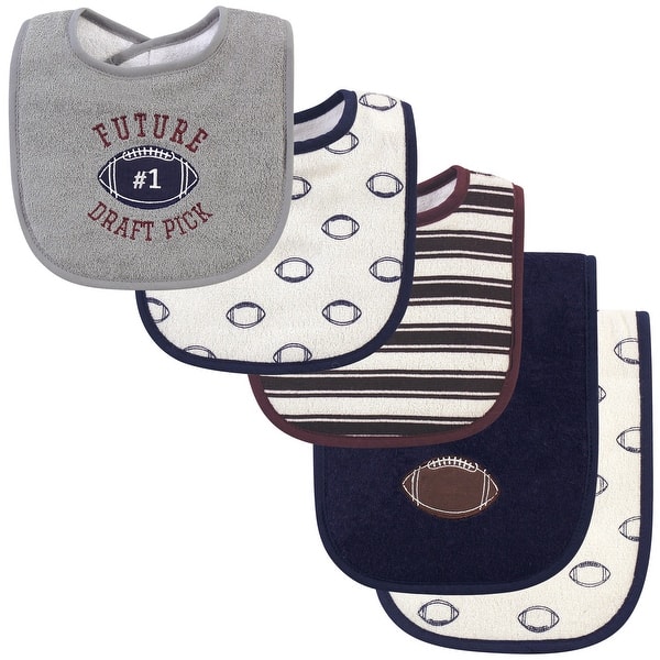 slide 1 of 1, Hudson Baby Infant Boy Cotton Terry Bib and Burp Cloth Set 5pk, Football, One Size - Football - One Size One Size - Football