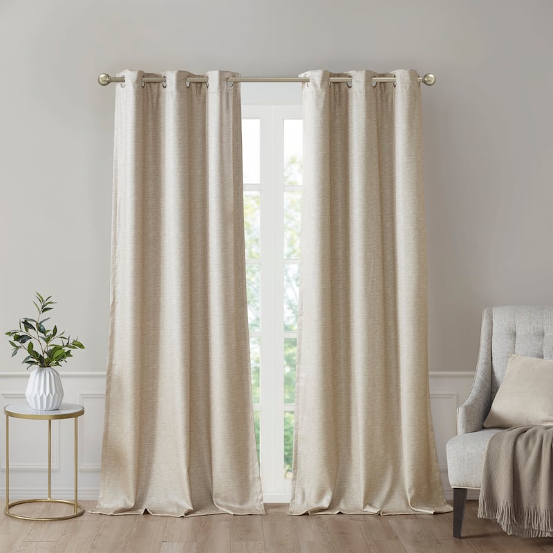 SunSmart Leighton Tonal Printed Faux Silk Total Blackout Curtain Panel Pair - 42x95" - Taupe