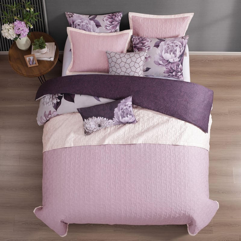 Bebejan Plum Petal 8 Piece 100 % Cotton Sateen Reversible Comforter & Coverlet Set