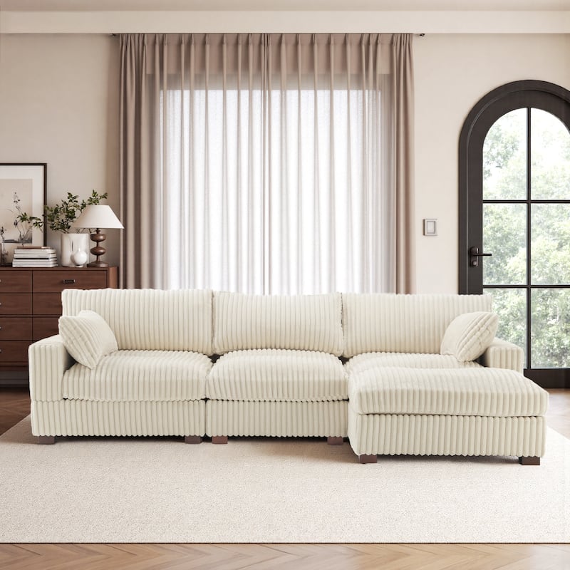 Oversized Plush Modular Sectional Sofa Couch with Ottoman - 4-piece/White