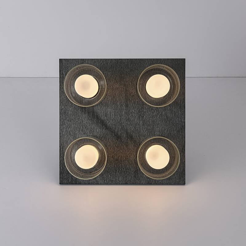 Minimalist 4-Light Dual-layered glass Square Dimmable LED Flush Mount - 13.8in