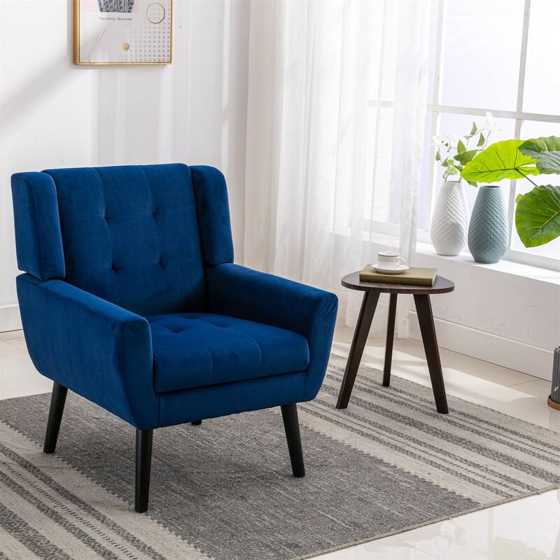 Stylish Upholstered Seating Armchair with Tapered Metal Legs, Light Blue Single Sofa Chair Accent Chair with Flared Armrests