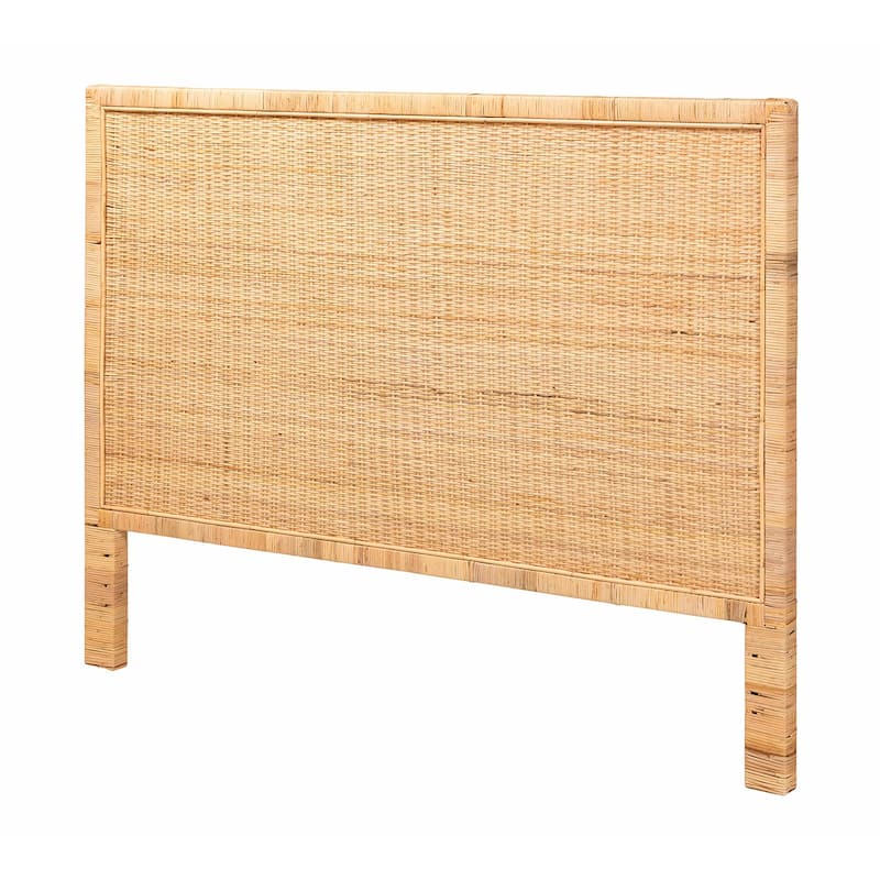 bali & pari Adelyn Modern Bohemian Natural Brown Rattan and Mahogany Wood Headboard - King