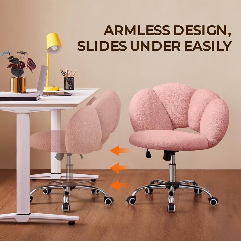 Boucle Upholstered Vanity Chair With Wheel