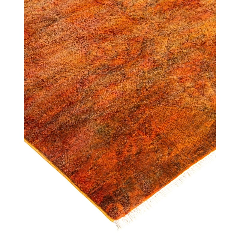 Overton Hand Knotted Wool Vintage Inspired Modern Contemporary Overdyed Orange Area Rug - 6' 1" x 12' 3"