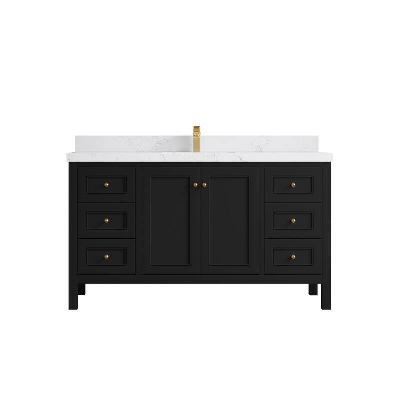 Willow Collections 60 in. W x 22 in. D Nashville Single Sink Bathroom Vanity with Countertop - 2”Empira White - Black