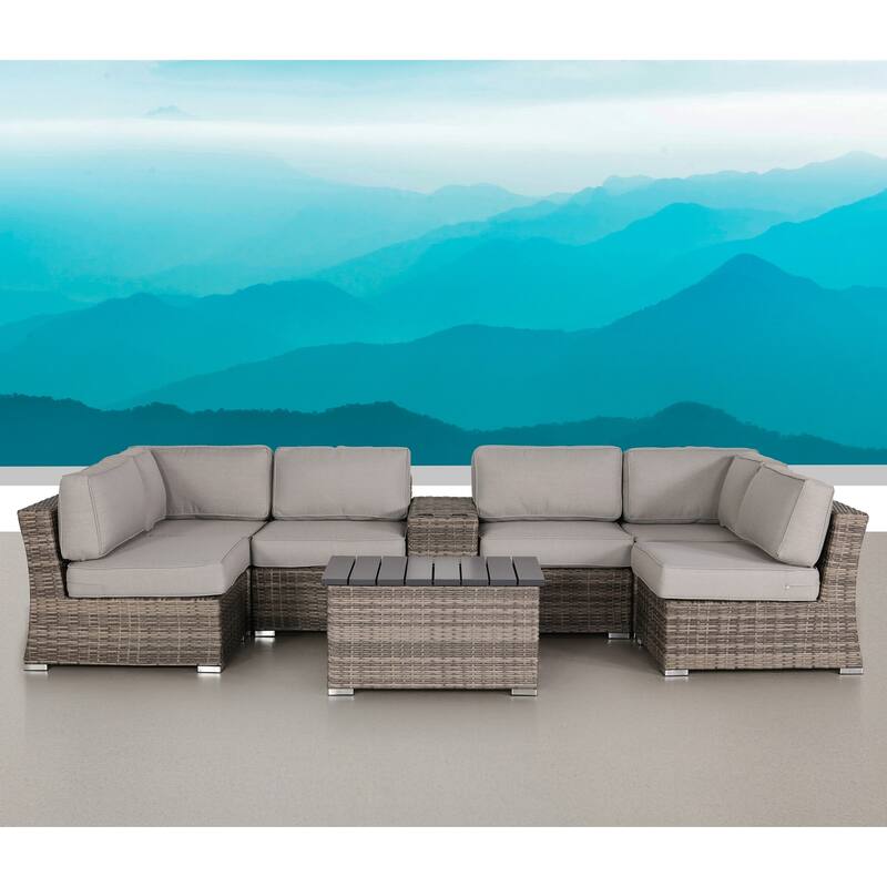 LSI 8 Piece Sectional Seating Group With Olefin Grey Cushions - Grey - Reversible
