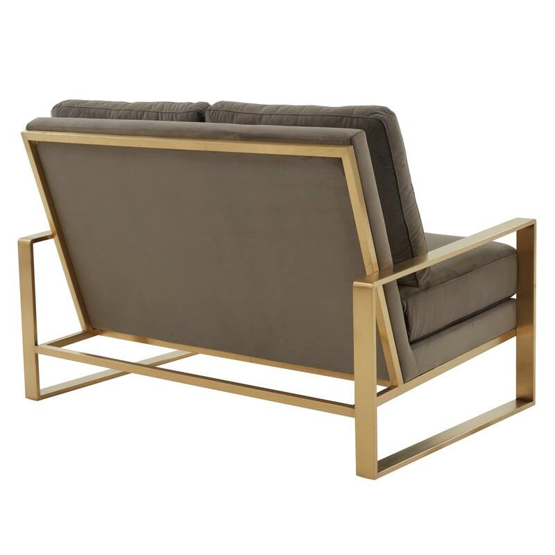 Jefferson Modern Two-Seater Velvet Loveseat with Brushed Gold Stainless Steel Base, Removable Cushions for Living Room or Lounge