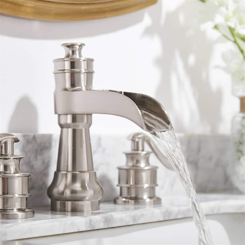 Double Handle Widespread Bathroom Faucet 8 Inch Waterfall Bathroom Sink Faucets 3 Holes Elegent Modern Basin Vanity Taps