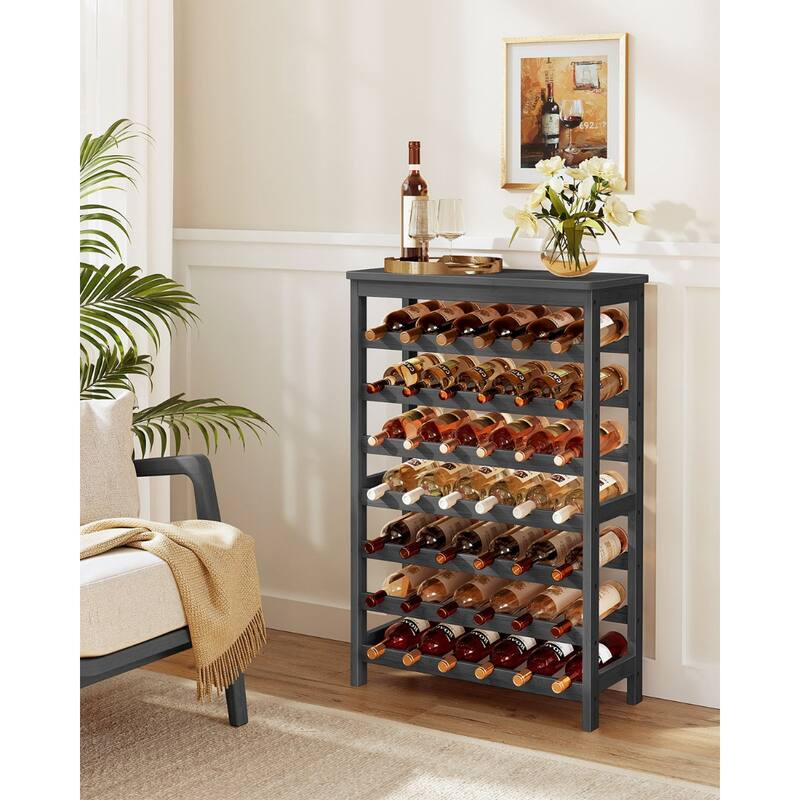 Ink Black 42-Bottle Wicker Wine Rack with 7-Tier Shelves and Tabletop for Home Bar Storage - 11.4"D x 26"W x 39.2"H