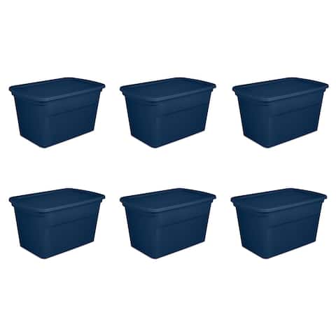 Sterilite Classic Lidded Stackable 30 Gal Storage Tote Container, Blue, 6 Pack