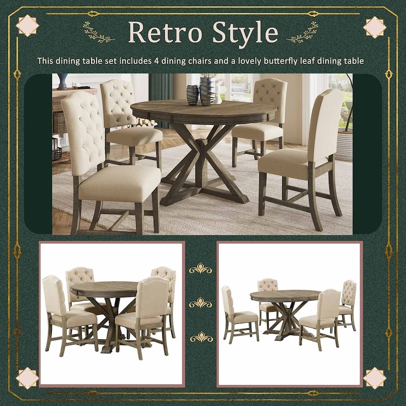 5-Piece Dining Set with Extandable Round Table