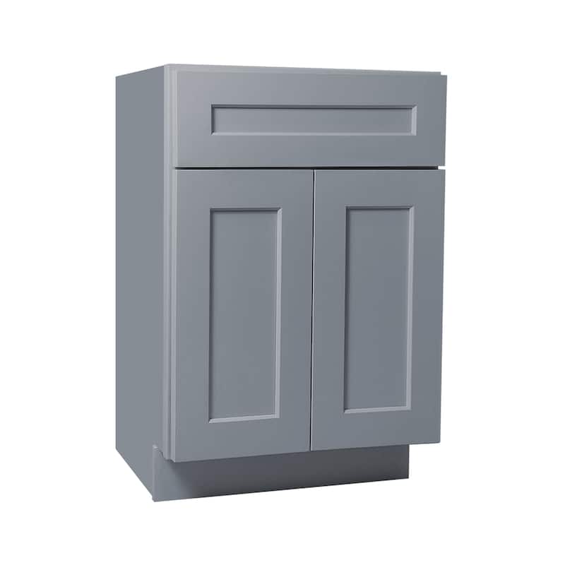 24 Inch Base Cabinet Solid Wood Shaker Double Doors, Dark Gray Finished, Adjustable Shelving, Versatile Storage for Kitchen