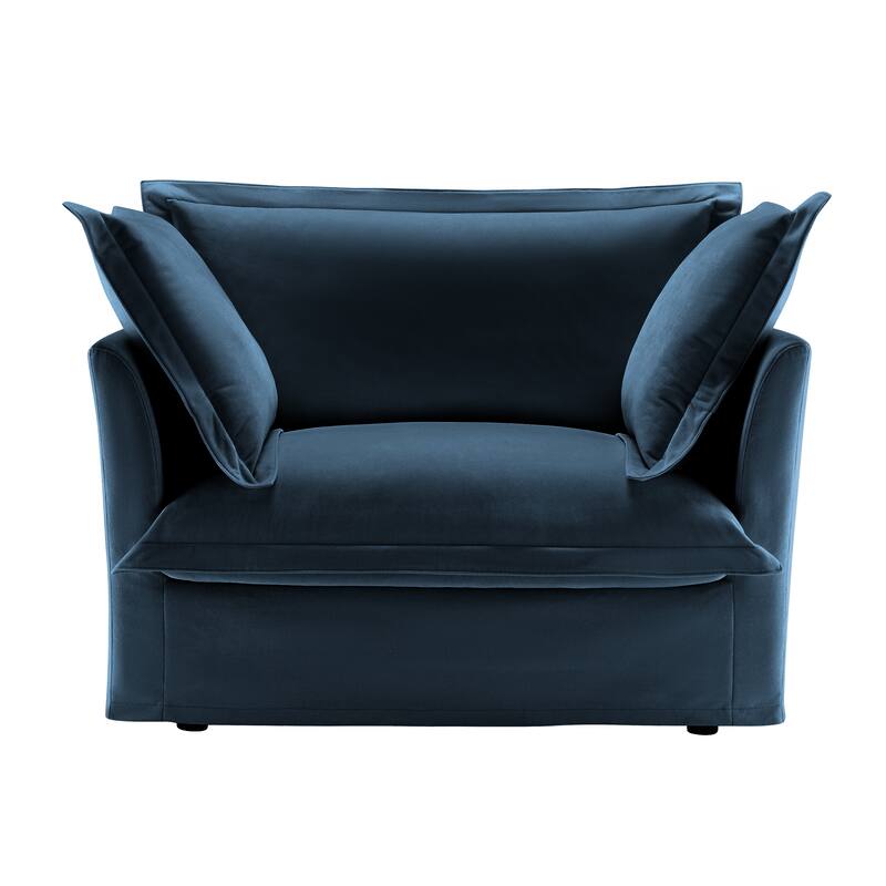 Slip-Covered Armchair with 1 Back Cushion & 2 Toss Pillows, Chenille Deep Seat Reading Armchair, Comfy Single Sofa Chair