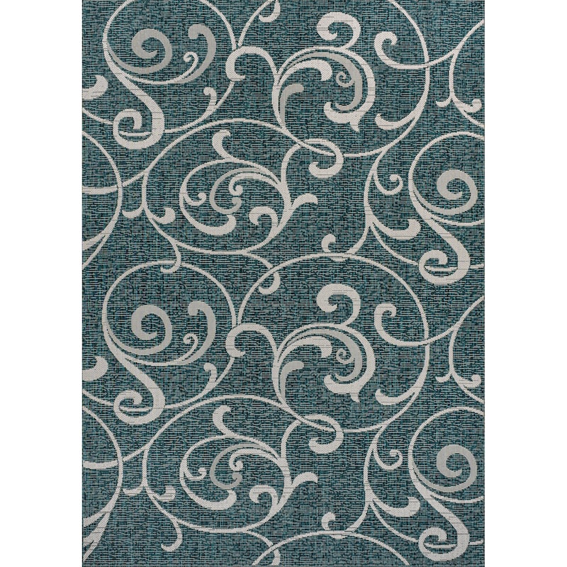 JONATHAN Y Isla Traditional Classic All-Over Scroll Green/Cream Indoor/Outdoor Area Rug - 8 X 10 - Turquoise/Cream