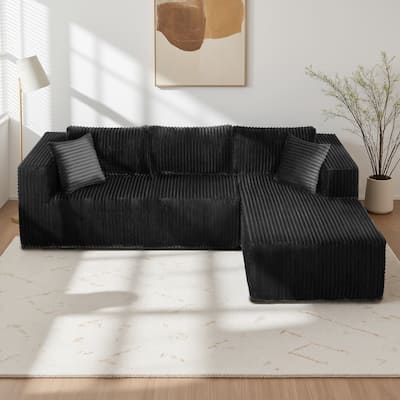105" Black L-Shaped Modular Foam Sofa with 6 Pillows, Space-Saving