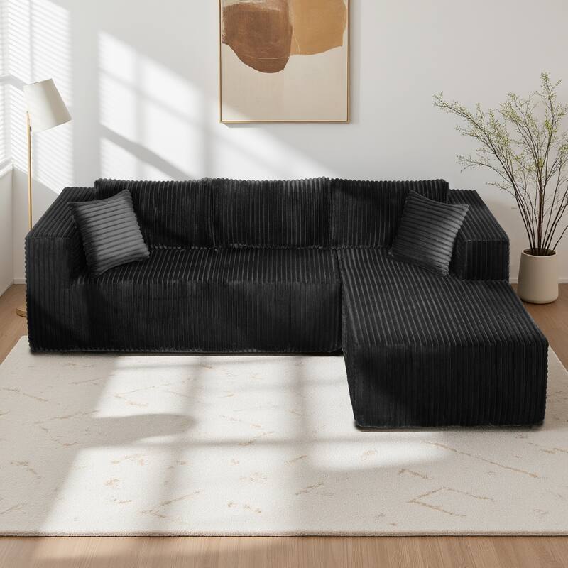 Anmytek 105 Inch Comfortable L-Shaped Modular Sofa - Plush Upholstery All-Foam No Springs Vacuum-Packed - Black - Left Facing
