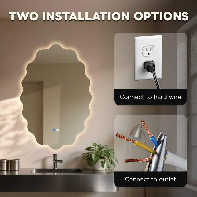 Oval Frameless Dimmable LED Light Anti-Fog Wall Bathroom Vanity Mirror