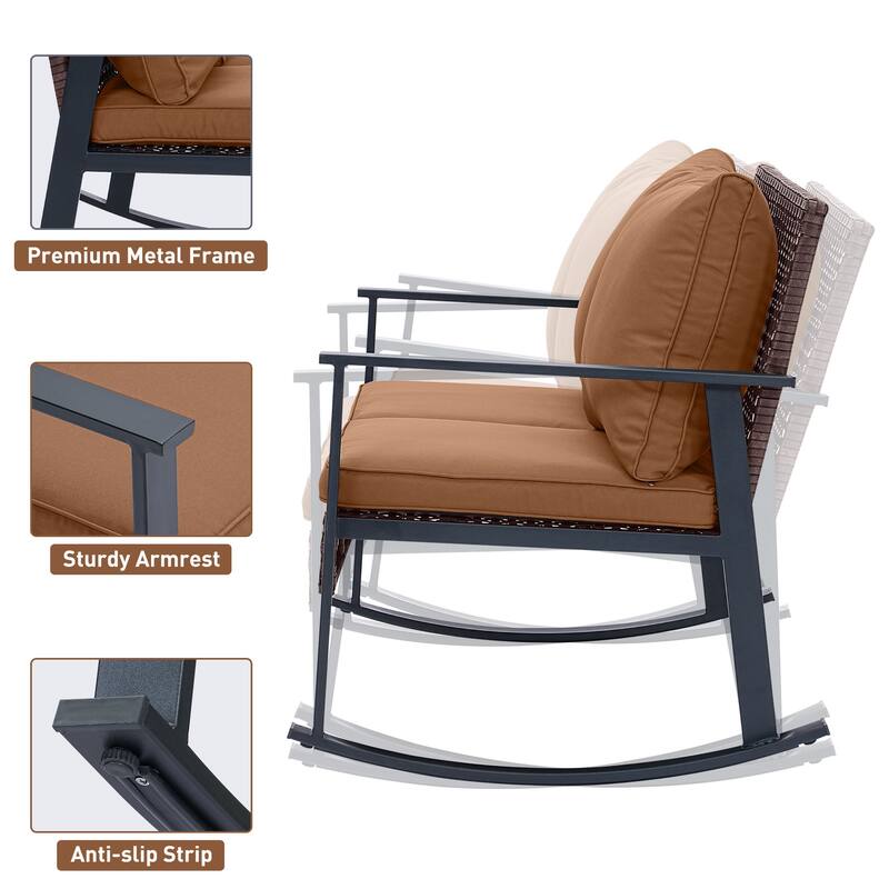 Ainfox Patio Double Outdoor Rocking Chair Bench Loveseat with Cushions