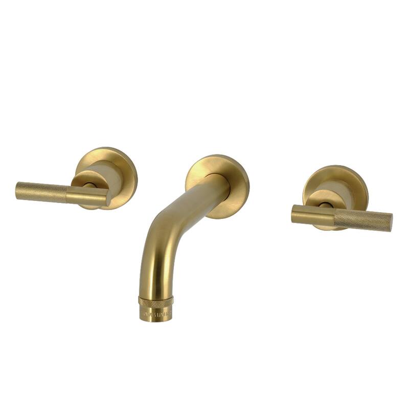 Kingston Brass Convergent Double-Handle Wall Mount Bathroom Faucet with Knurled Handle - Brushed Brass