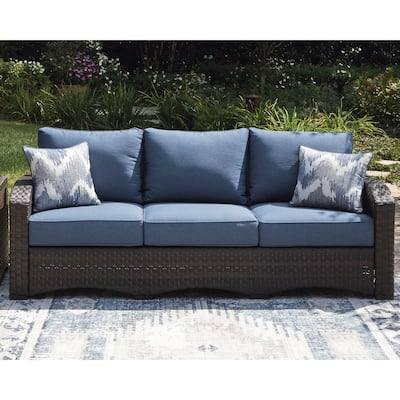 Signature Design by Ashley Windglow Blue/Brown Outdoor Sofa with Cushion - 80.38" W x 31" D x 36" H