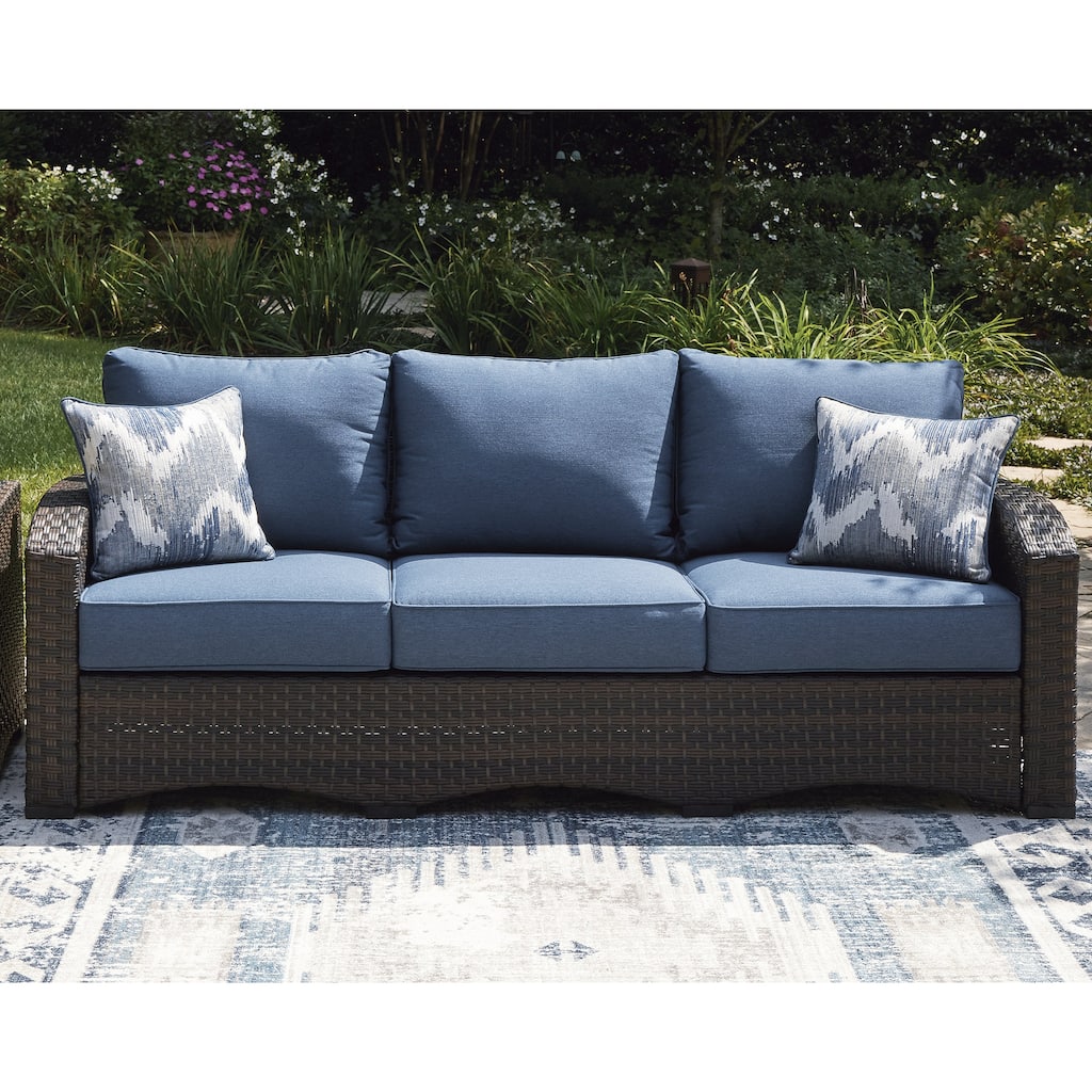 Signature Design by Ashley Windglow Blue/Brown Outdoor Sofa with Cushion - 80.38" W x 31" D x 36" H