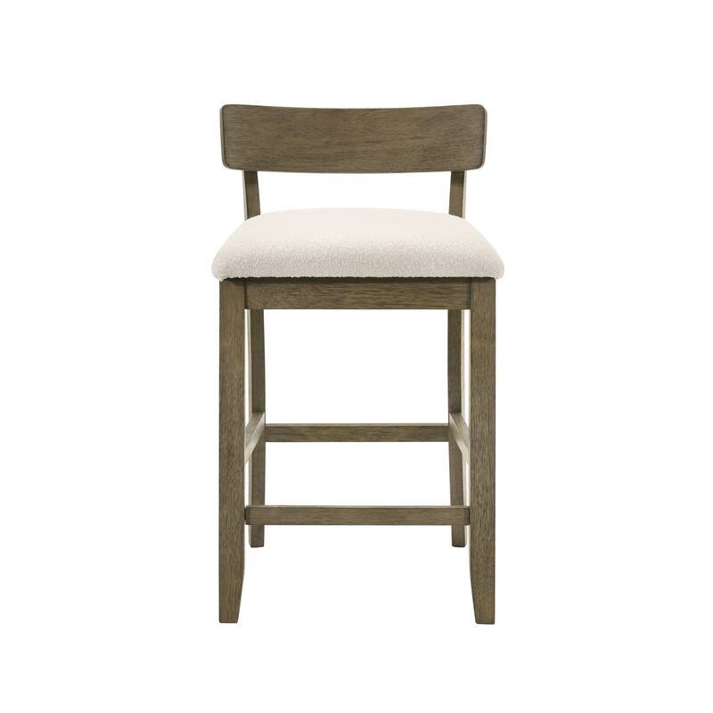 Merie Modern Transitional Wood Counter Height Kitchen Bar Stool with White Boucle Fabric Upholstered Seat