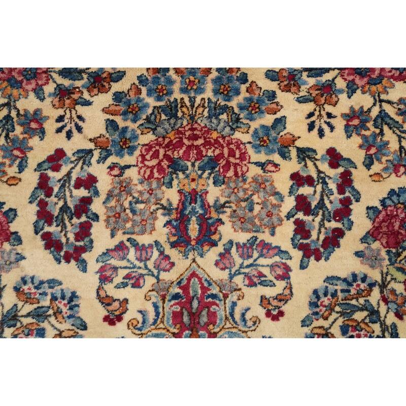 Hand Knotted Oriental 100% Wool Carpet Traditional Floral Beige & Ivories Kerman Area Rug - 17' 9'' X 10' 8''
