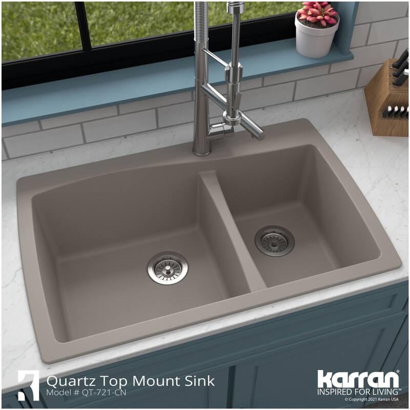 Karran USA QT-721-PK1 Quartz QT 34" Drop In Double Basin Quartz
