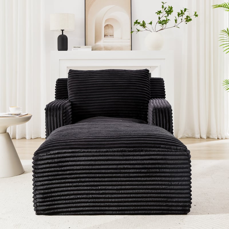 Indoor Single Chaise Sofa, Modern Corduroy Upholstery, No Assembly Required, Comfy Sleeper for Living Room, Office - Black