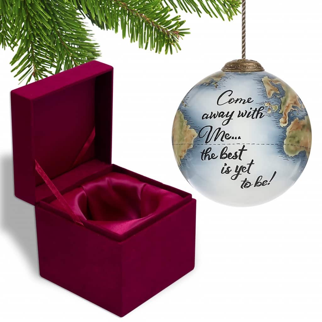 Globe Come Away with Me Hand Painted Mouth Blown Glass Ornament - 3"x 3" x 3"