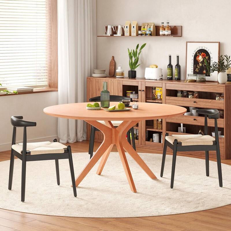 47.2" Solid Wood Round Dining Table - Kitchen Table for 4-6 with Intersecting Pedestal Base