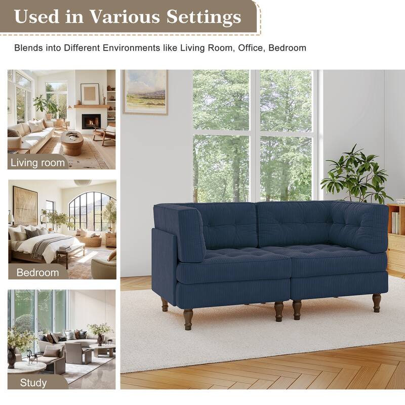 Modular Corduroy Corner Sectional Sofa Couch Set with Tufted Cushion