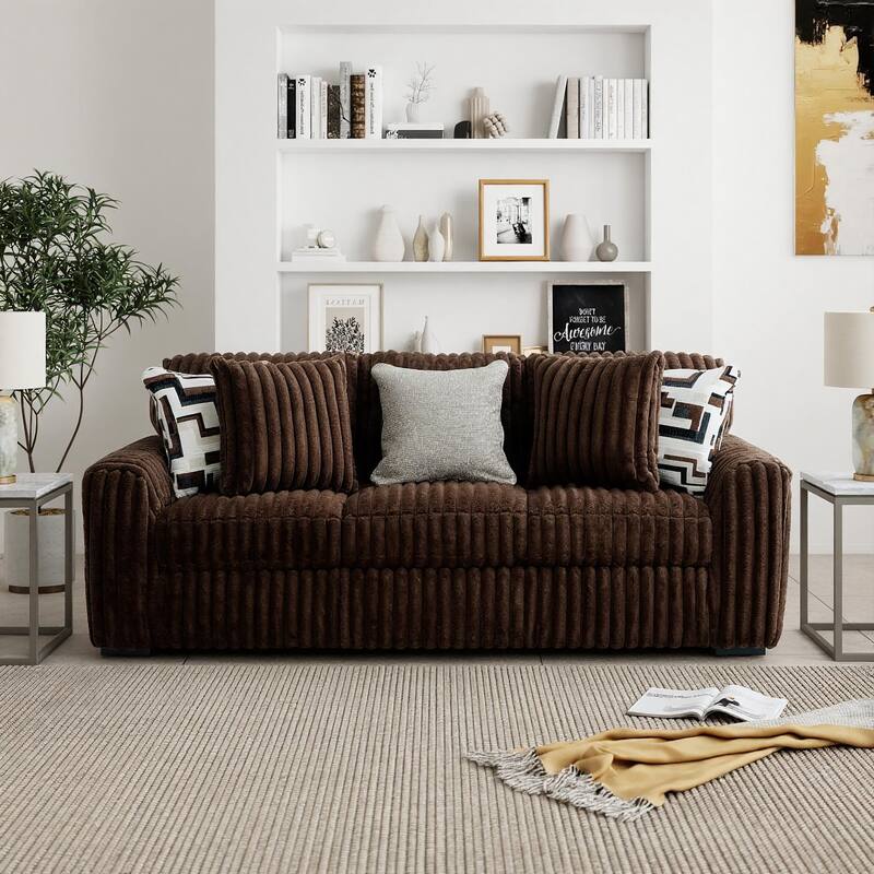 Roundhill Furniture Solenne 3-Piece Living Room Set, Oversized Sofa, Loveseat, and Chair and a Half