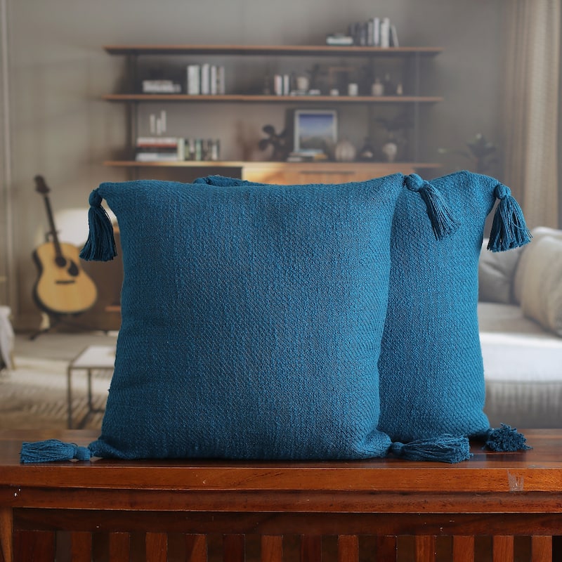 Novica Handmade Peacock Tassels Cotton Cushion Covers (Pair)