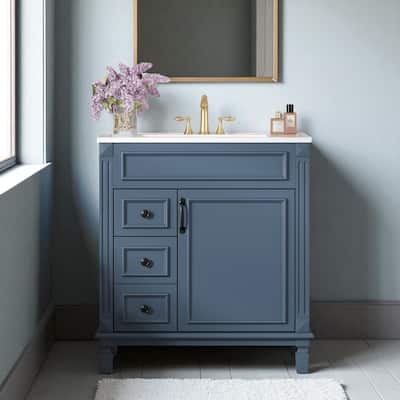30" Bathroom Vanity with Ceramic Sink Combo, Freestanding Storage Cabinet with Drawers & Shelf, Modern Small Vanity
